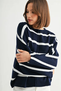 STRIPE DOLMAN LONG SLEEVE SWEATER