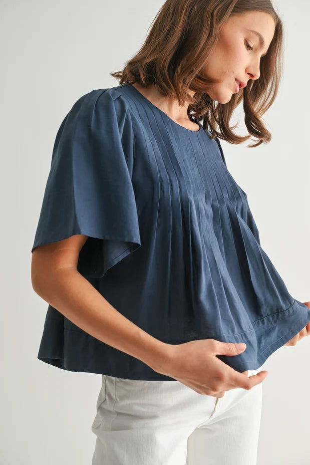 PIN TUCK DETAIL SHORT SLEEVE BLOUSE