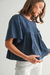 PIN TUCK DETAIL SHORT SLEEVE BLOUSE