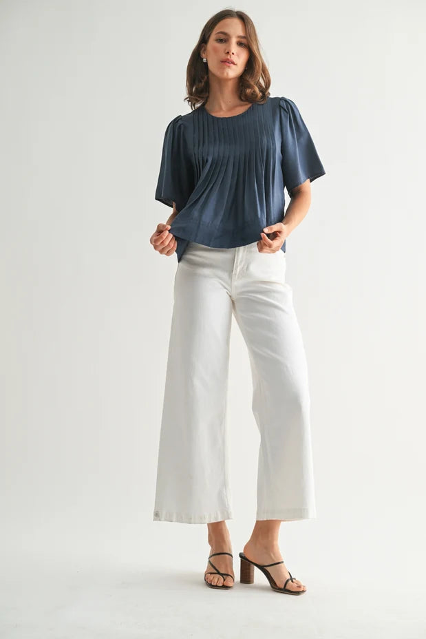 PIN TUCK DETAIL SHORT SLEEVE BLOUSE