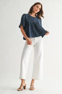 PIN TUCK DETAIL SHORT SLEEVE BLOUSE