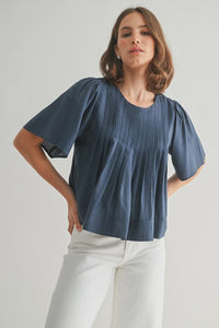 PIN TUCK DETAIL SHORT SLEEVE BLOUSE