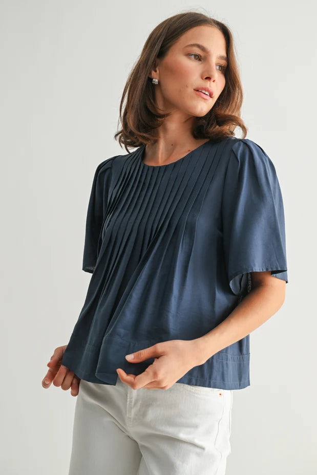 PIN TUCK DETAIL SHORT SLEEVE BLOUSE