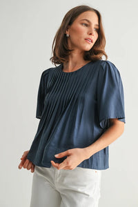 PIN TUCK DETAIL SHORT SLEEVE BLOUSE