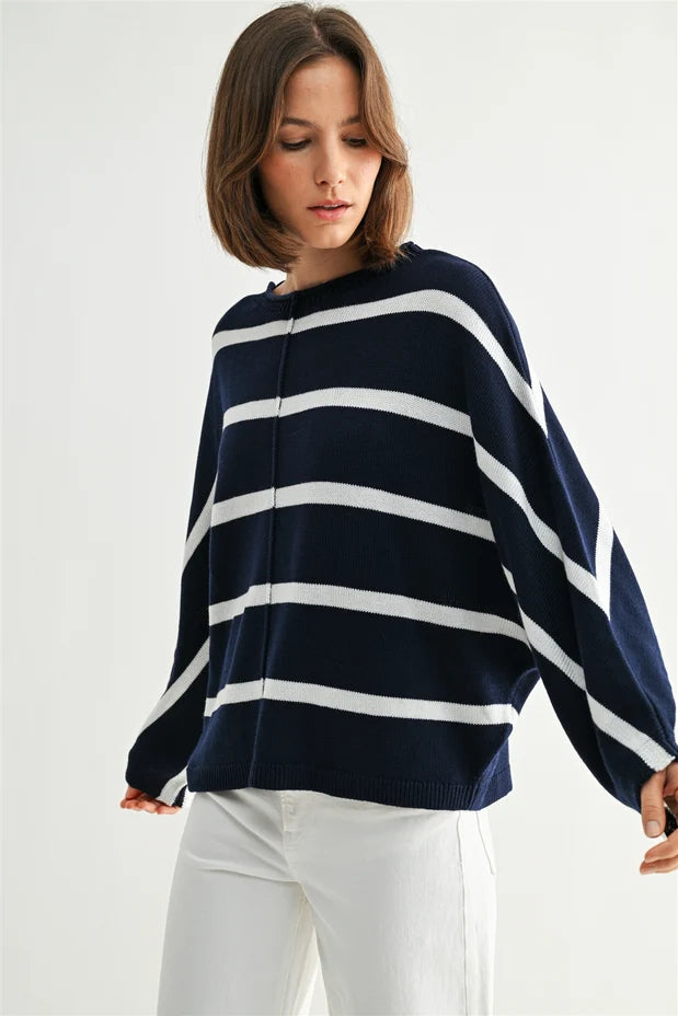 STRIPE DOLMAN LONG SLEEVE SWEATER