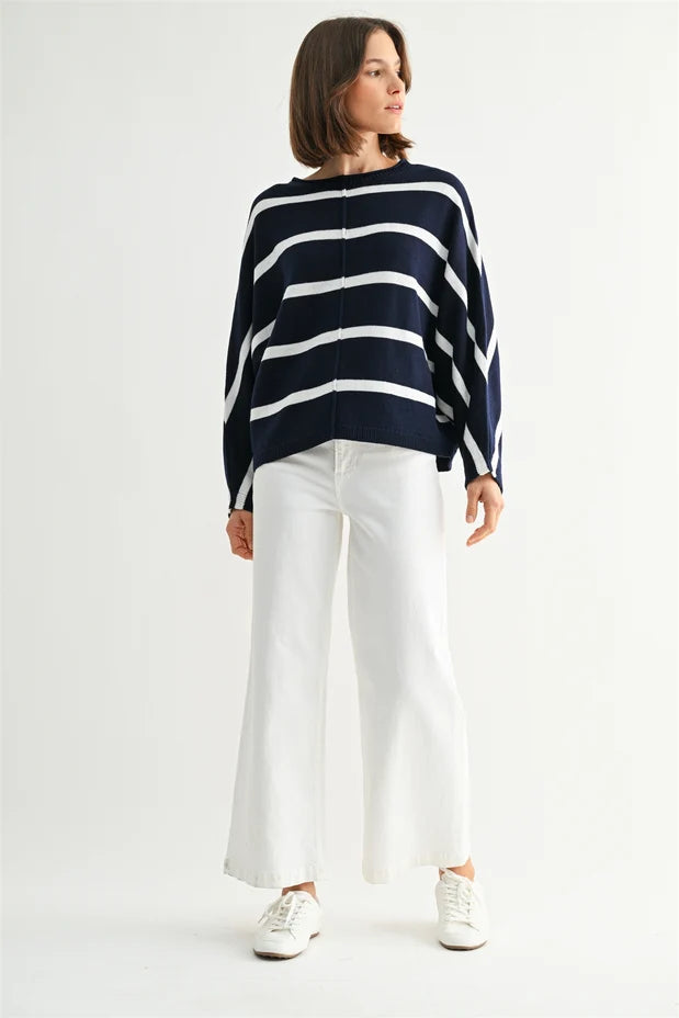 STRIPE DOLMAN LONG SLEEVE SWEATER