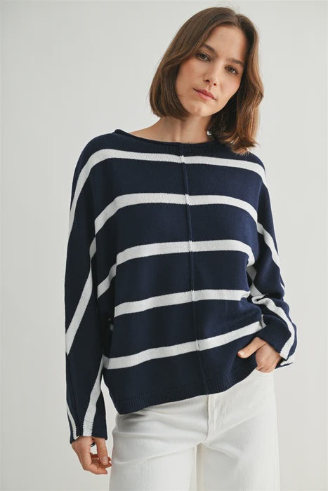 STRIPE DOLMAN LONG SLEEVE SWEATER