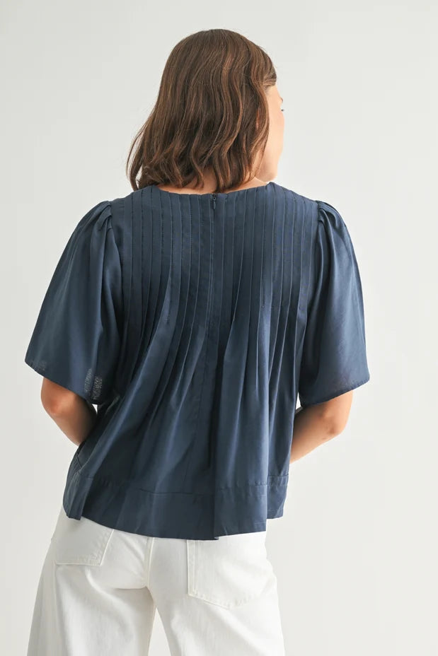 PIN TUCK DETAIL SHORT SLEEVE BLOUSE