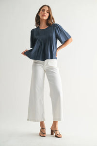 PIN TUCK DETAIL SHORT SLEEVE BLOUSE