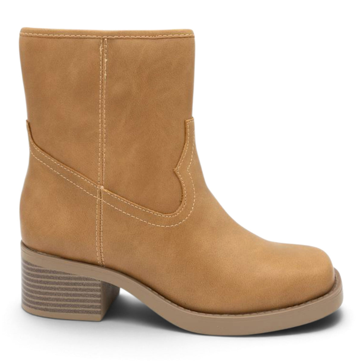 WESTERN STITCH SQUARE TOE BLOCK HEEL ANKLE BOOTIES