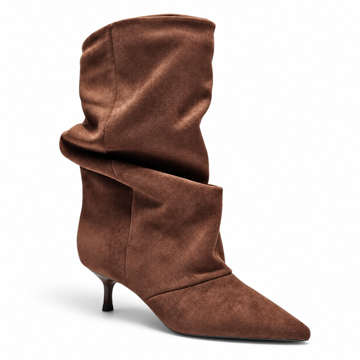 JESSICA BROWN SLOUCH POINTED TOE KITTEN HEEL BOOTIES