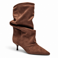 JESSICA BROWN SLOUCH POINTED TOE KITTEN HEEL BOOTIES
