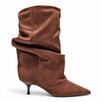 JESSICA BROWN SLOUCH POINTED TOE KITTEN HEEL BOOTIES