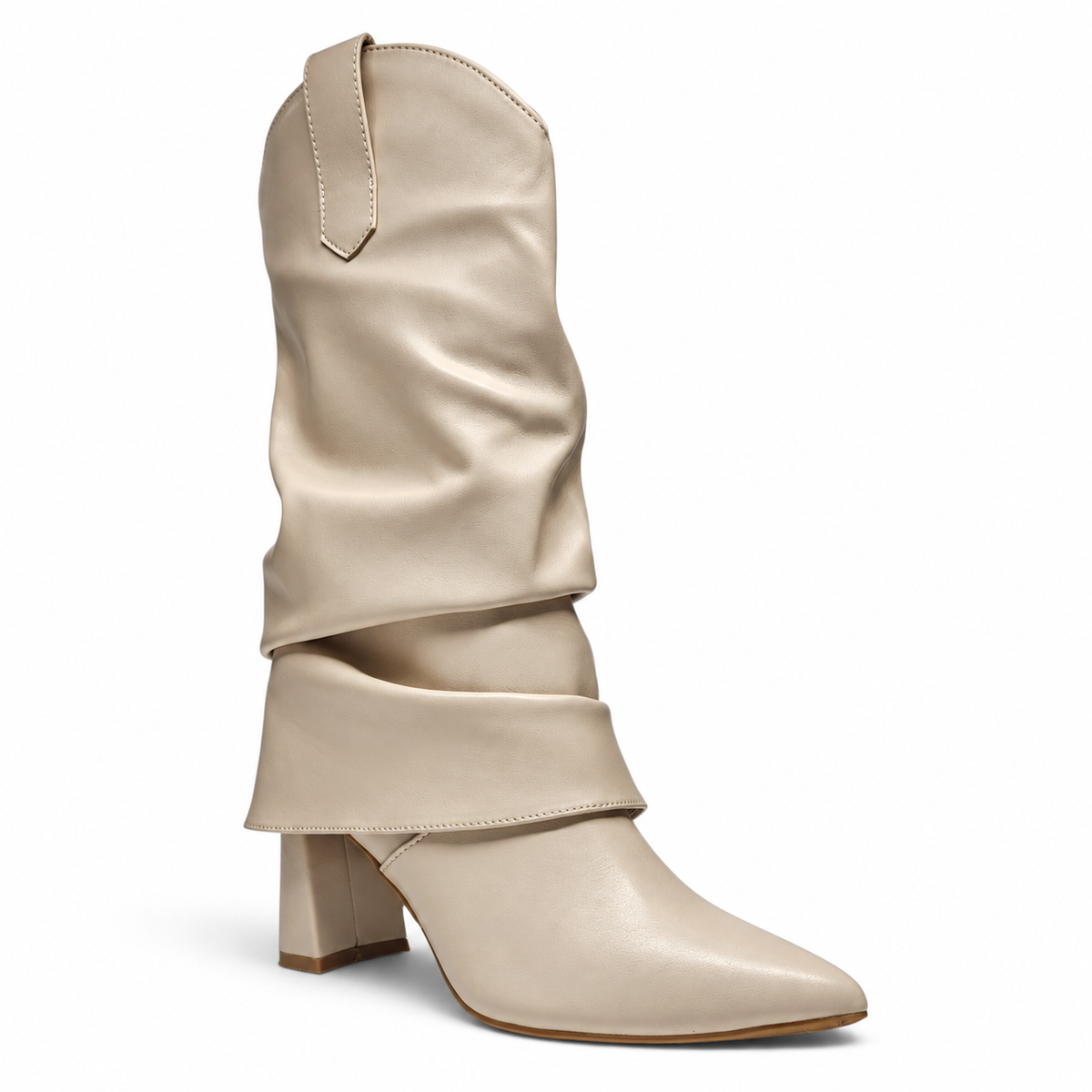 WESTERN FOLD OVER POINTED TOE BLOCK HEEL BOOTS