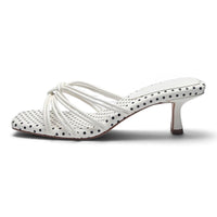 POLKA DOT KNOTTED STRAPPY KITTEN HEEL SANDALS