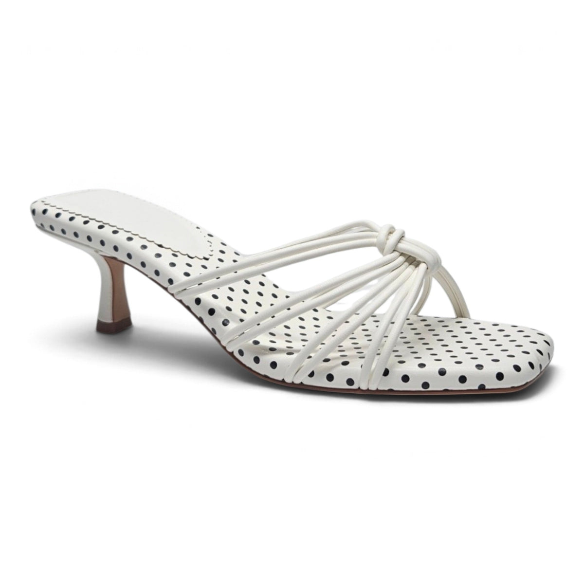 POLKA DOT KNOTTED STRAPPY KITTEN HEEL SANDALS