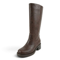 BELVIN WOMEN'S SQUARE TOE KNEE HIGH BLOCK HEEL BOOTS