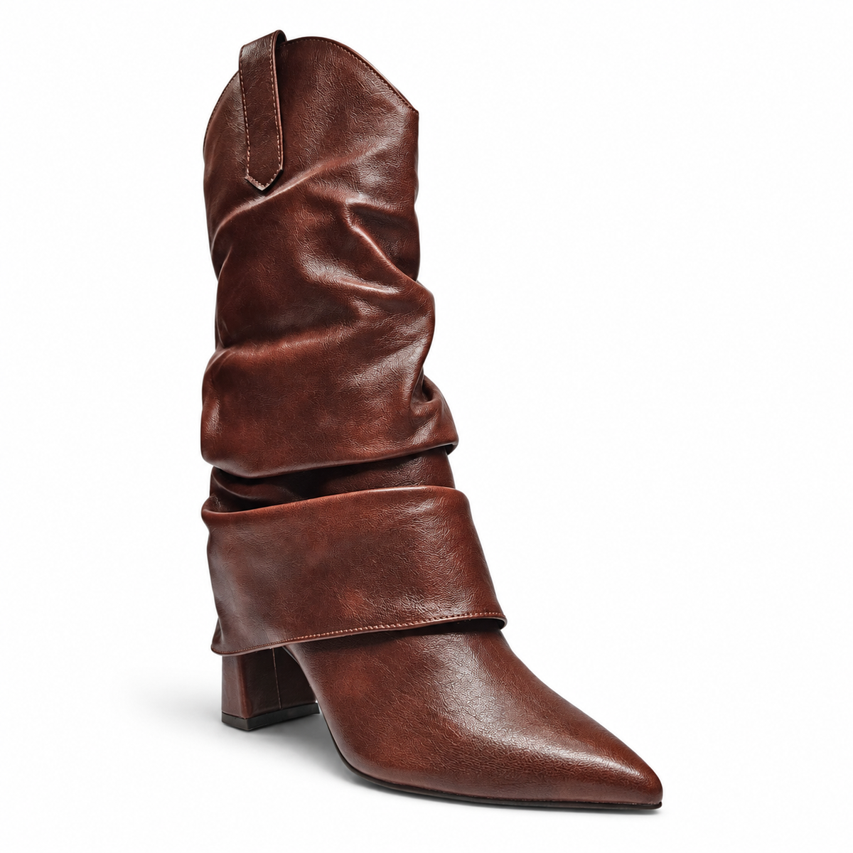 WESTERN FOLD OVER POINTED TOE BLOCK HEEL BOOTS