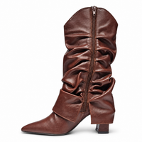 WESTERN FOLD OVER POINTED TOE BLOCK HEEL BOOTS