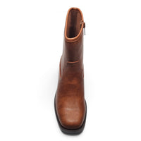 WESTERN STITCH SQUARE TOE BLOCK HEEL ANKLE BOOTIES