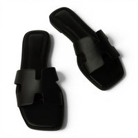 KNIT H BAND FLAT SLIDE SANDALS