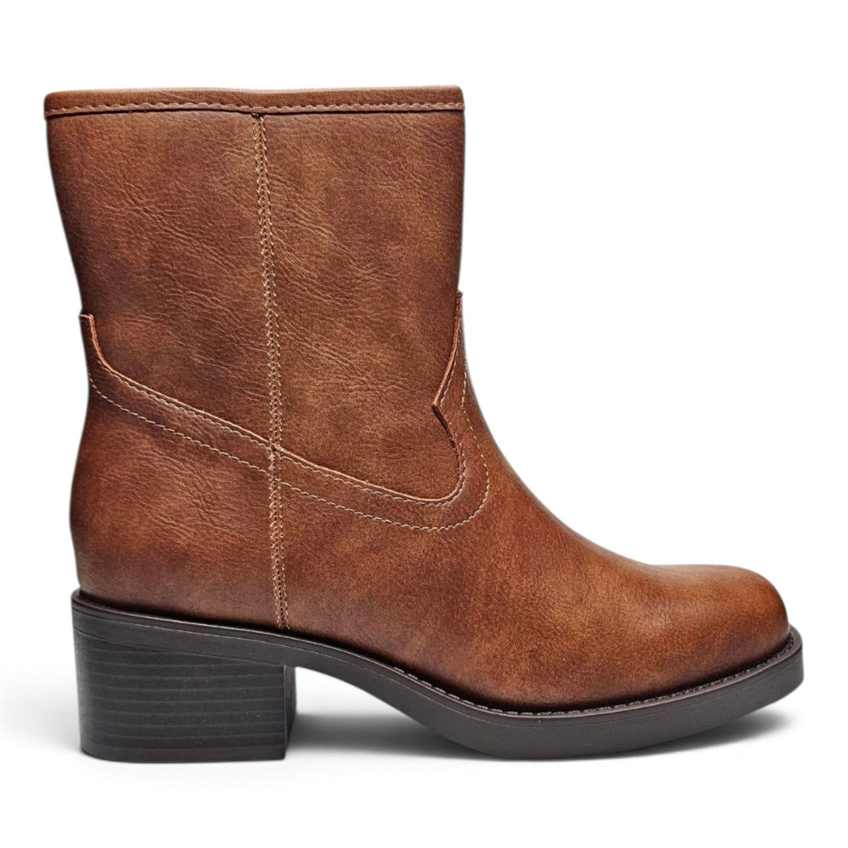 WESTERN STITCH SQUARE TOE BLOCK HEEL ANKLE BOOTIES