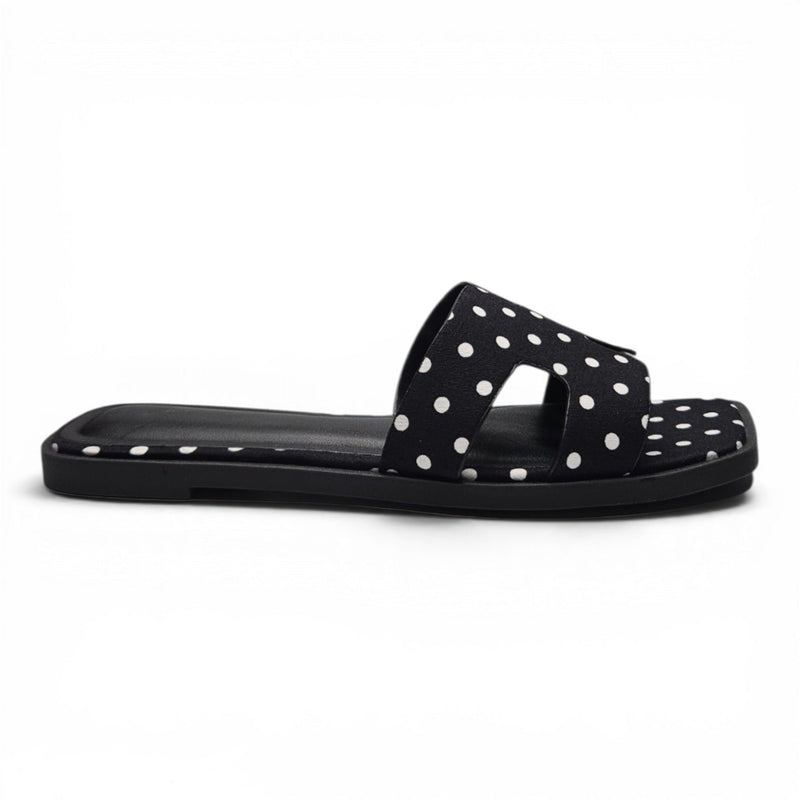 KNIT H BAND FLAT SLIDE SANDALS