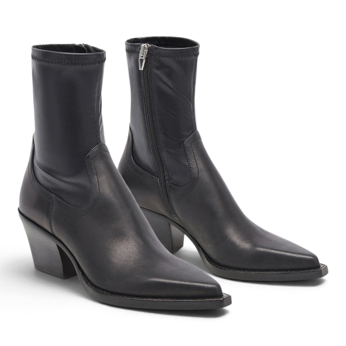 DOLCE VITA RUTGER POINTED TOE BLOCK HEEL LEATHER BOOTS
