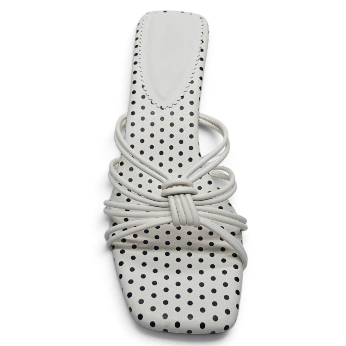 POLKA DOT KNOTTED STRAPPY KITTEN HEEL SANDALS