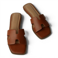 KNIT H BAND FLAT SLIDE SANDALS