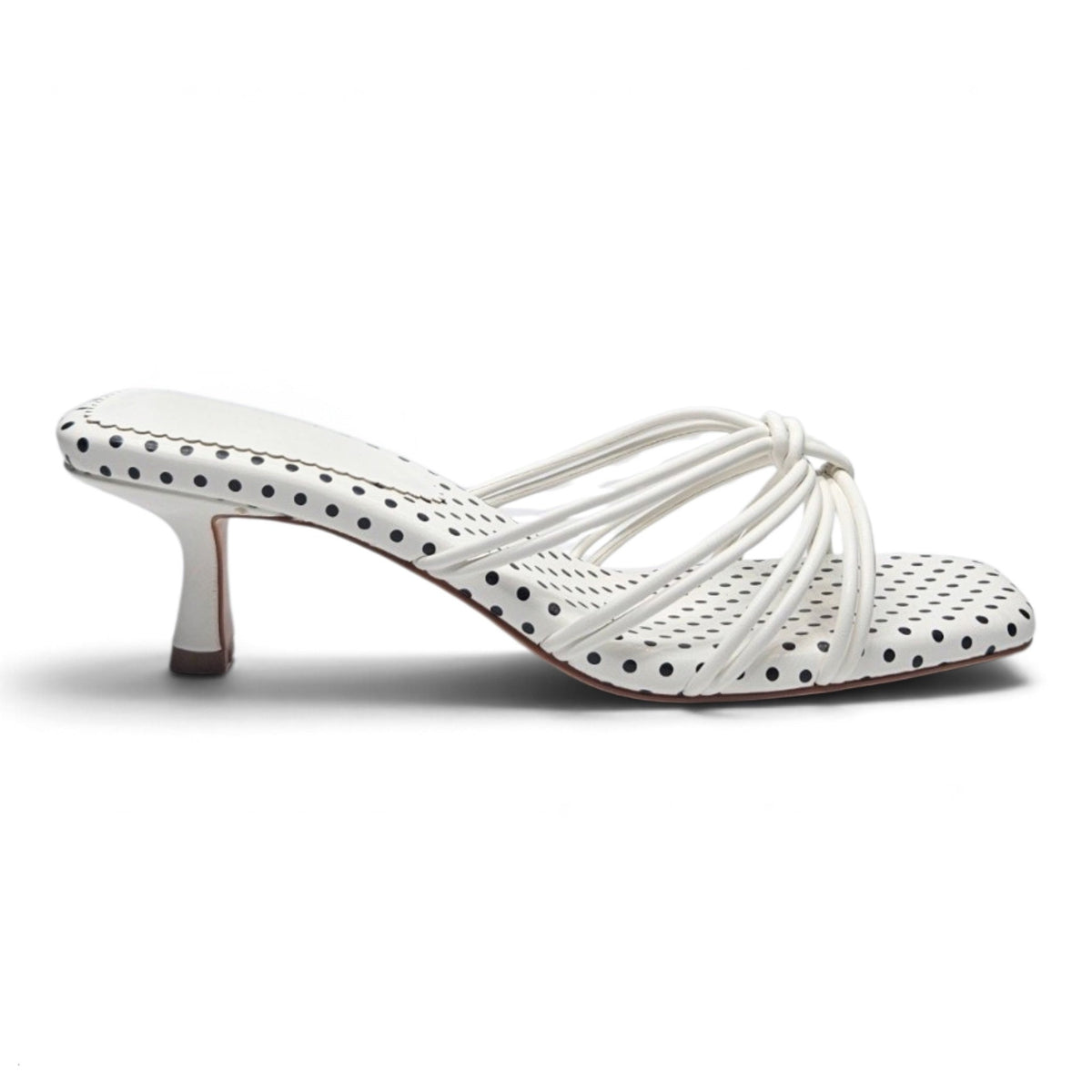 POLKA DOT KNOTTED STRAPPY KITTEN HEEL SANDALS