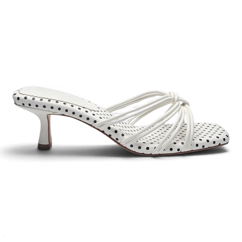POLKA DOT KNOTTED STRAPPY KITTEN HEEL SANDALS