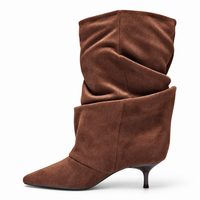 JESSICA BROWN SLOUCH POINTED TOE KITTEN HEEL BOOTIES