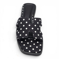 KNIT H BAND FLAT SLIDE SANDALS