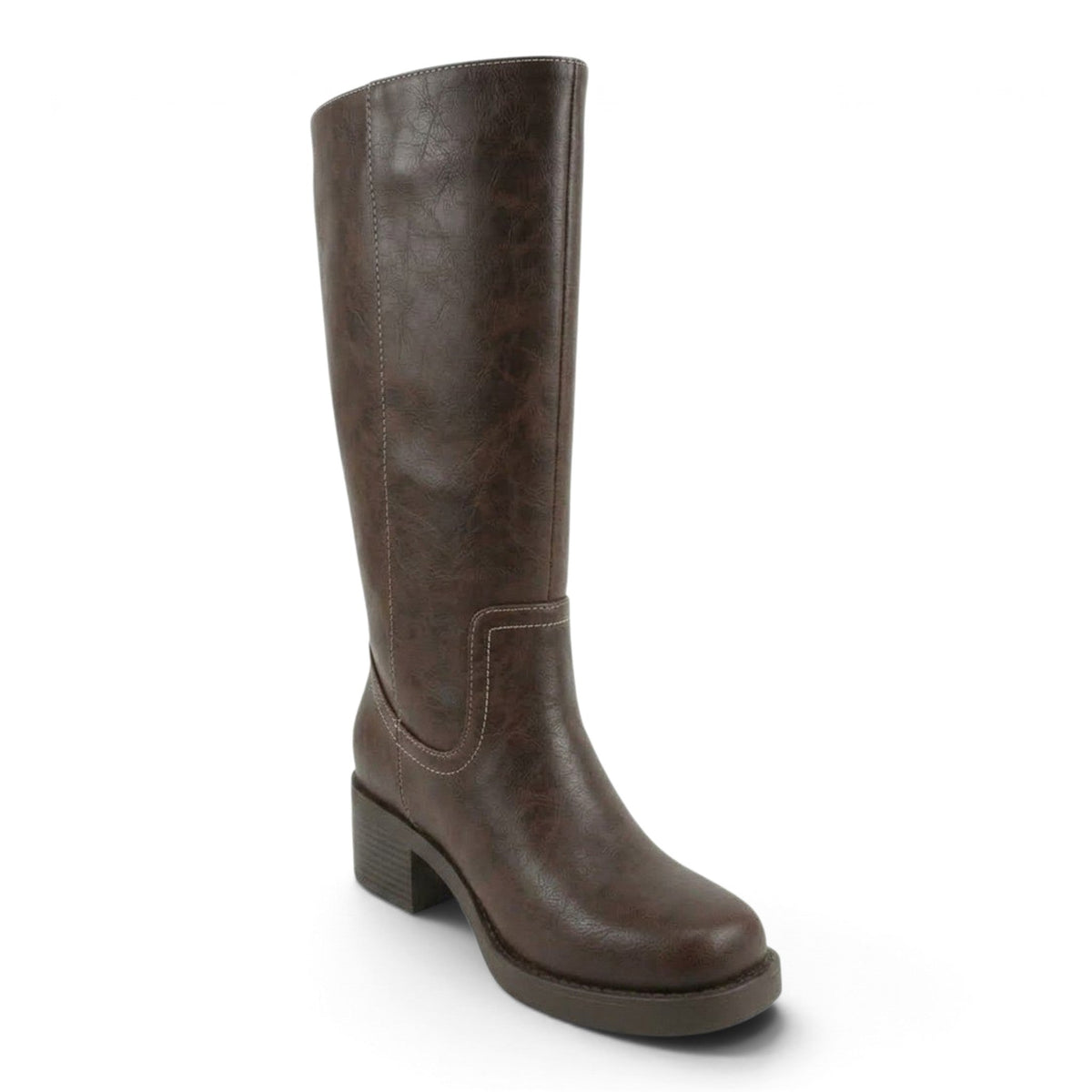 BELVIN WOMEN'S SQUARE TOE KNEE HIGH BLOCK HEEL BOOTS