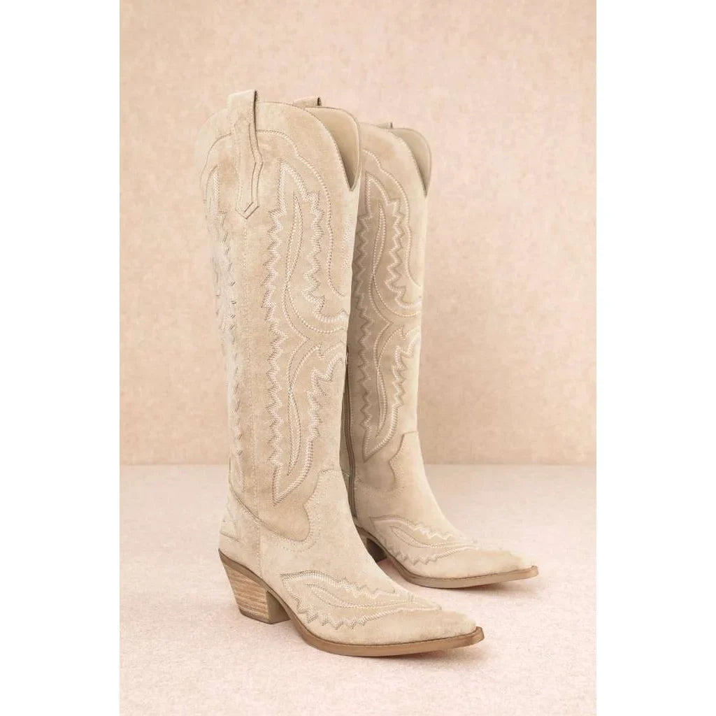 TESS POINTED TOE WESTERN STITCHED TALL COWGIRL BOOTS