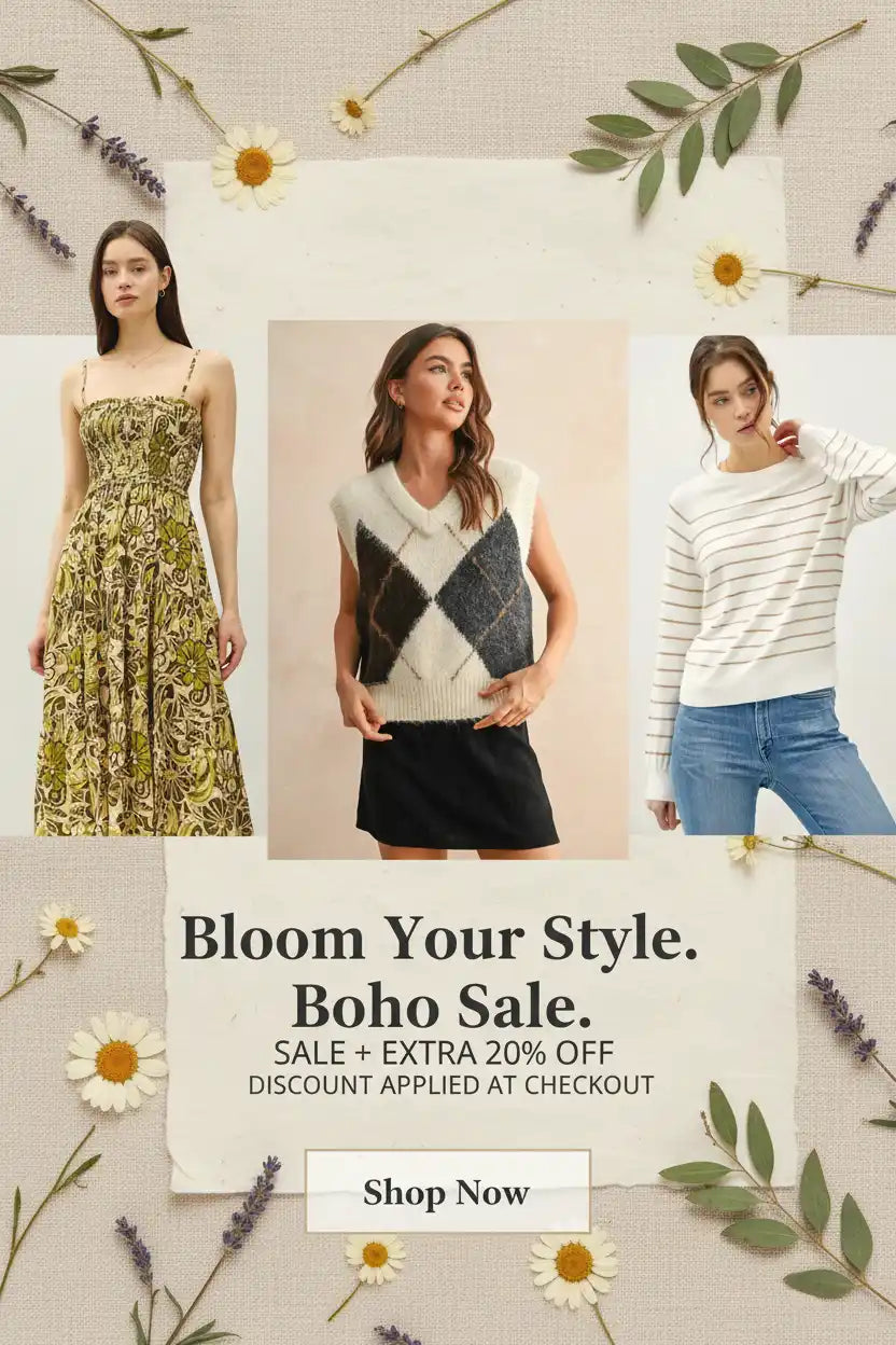 Three women modeling spring-themed clothing.
