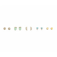 Versatile boho chic 10-piece gold stud earring set with gemstones