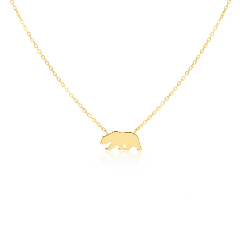 14k Gold California Bear Pendant Necklace with Delicate Chain