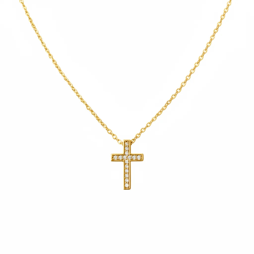 14k Gold Dipped Cross Necklace with Diamond Accents