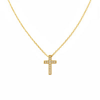 14k Gold Dipped Cross Necklace with Diamond Accents