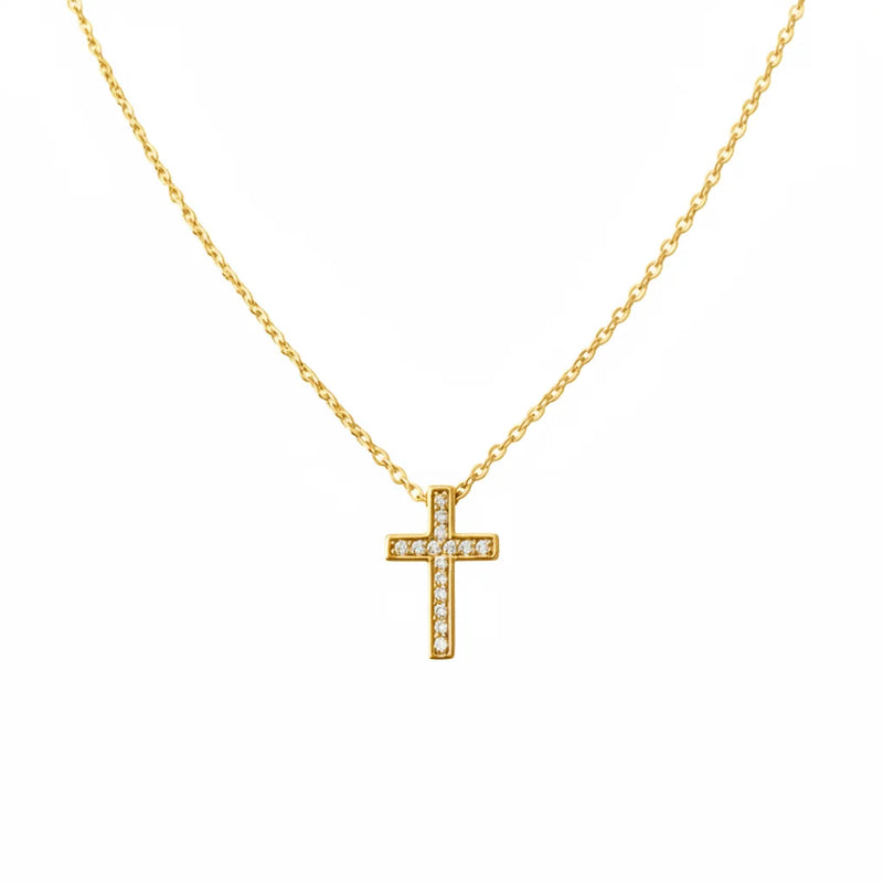 14k Gold Dipped Cross Necklace with Diamond Accents
