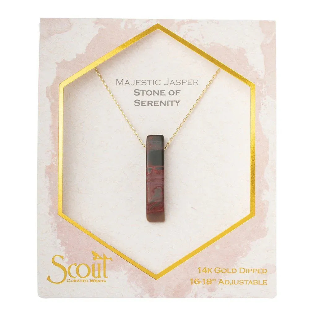 14k gold dipped semi precious jasper rectangular pendant necklace