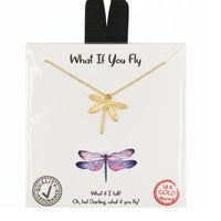 18k gold-dipped fly dragonfly necklace with vibrant purple and pink gradient design