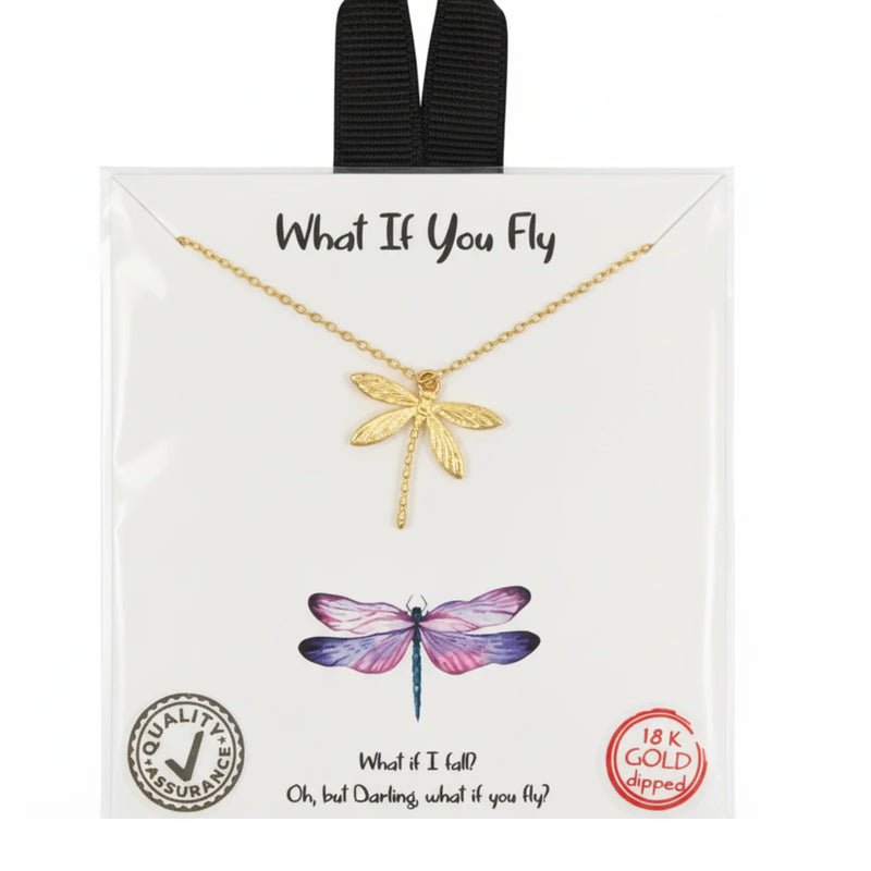 18k gold-dipped fly dragonfly necklace with vibrant purple and pink gradient design