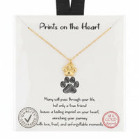 18k gold dipped paw print soul necklace with black and white design for pet lovers