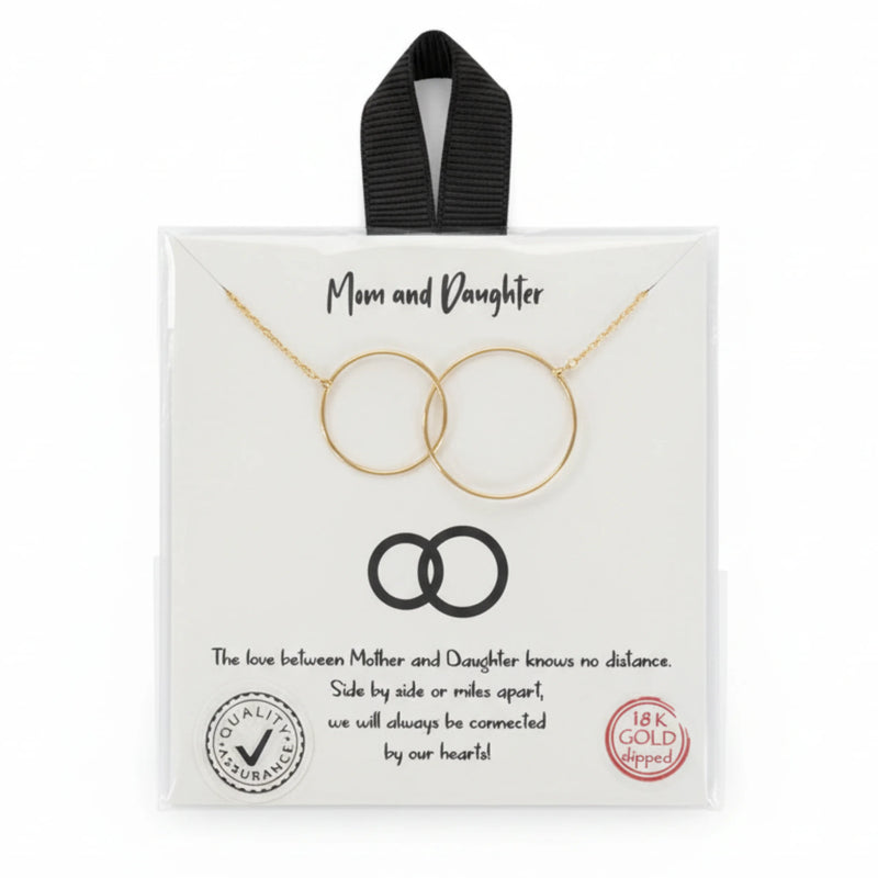 18k gold-plated bohemian mom daughter necklace set with interlocking rings for mother and daughter