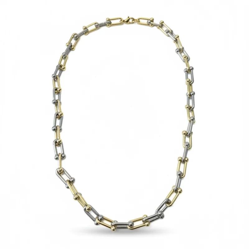Bohemian mixed link necklace in 18k gold and silver