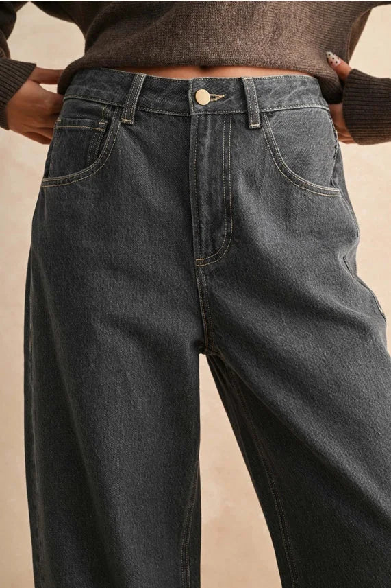 Anthro high-rise straight-leg dark wash jeans from Cuffed Bottom Wash Denim