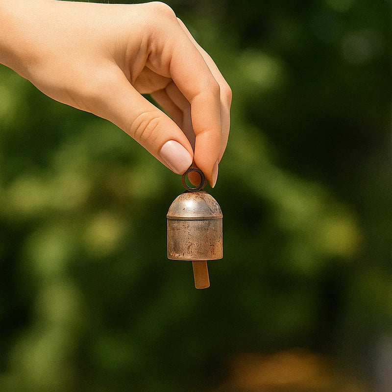 Iron Inspired Vintage Bell with antique brass and wooden handle